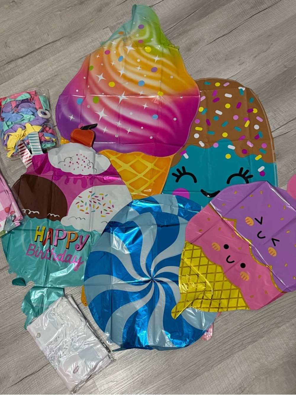 Kids Ice Cream Balloon Party Pack & 12x8 ft Banner- Multicolor
